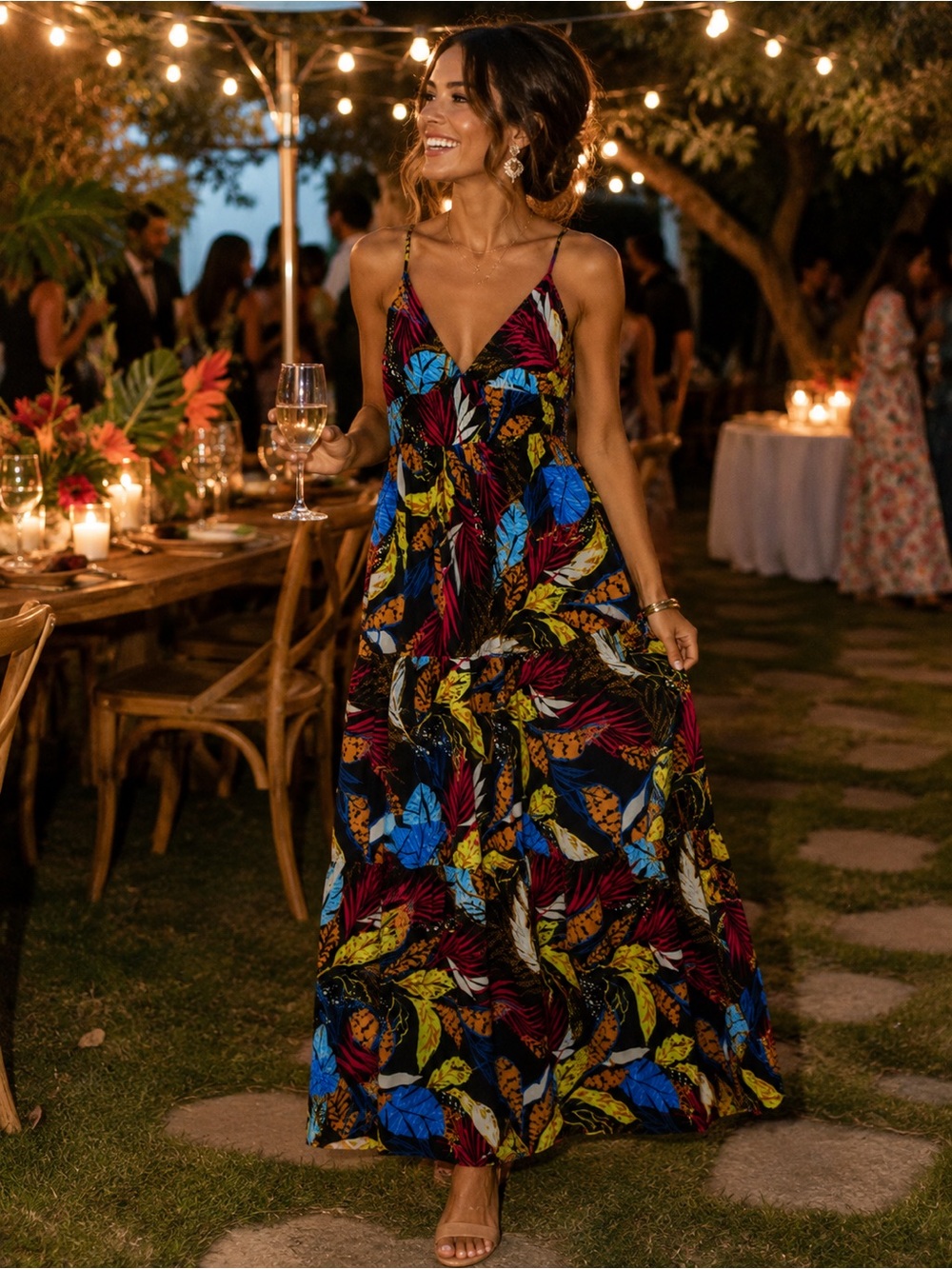 Flying Tomato Tropical Print Maxi Dress | Smocked Back